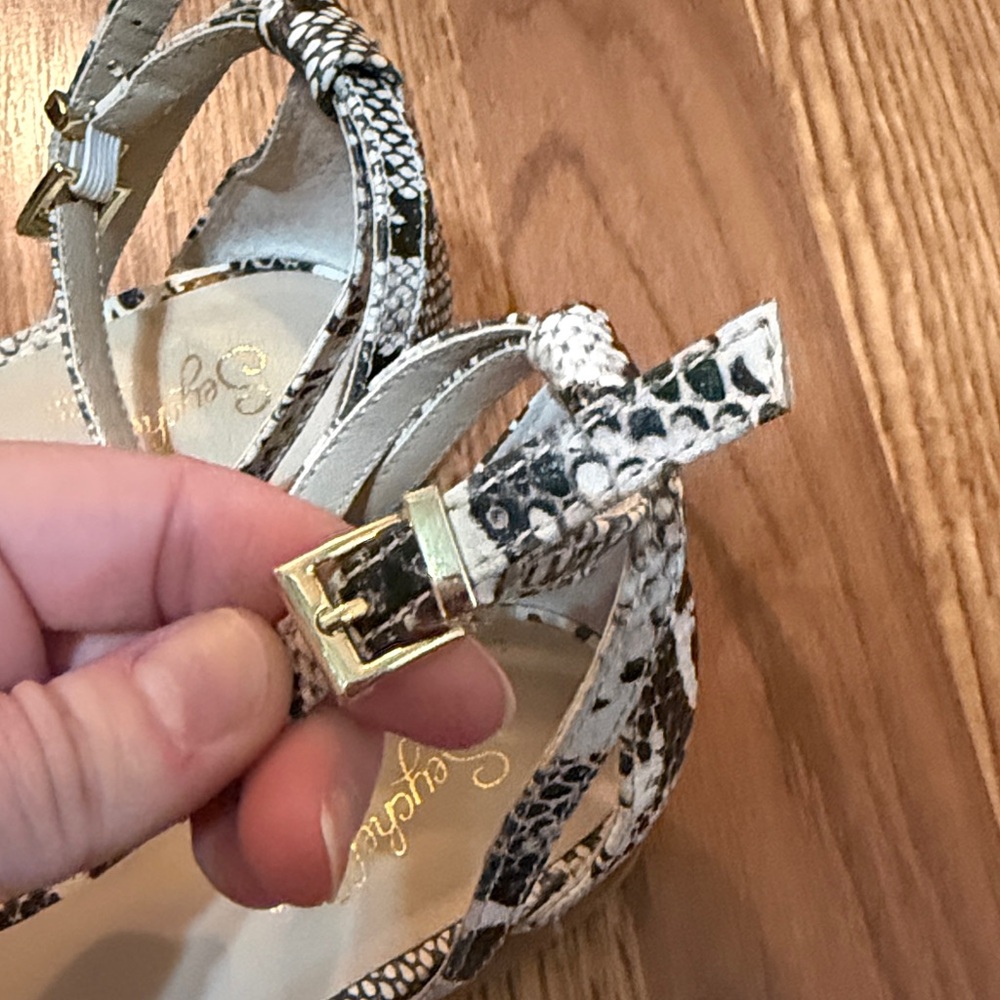 Seychelles Plateau Python Leather Ankle Strap Fla… - image 5